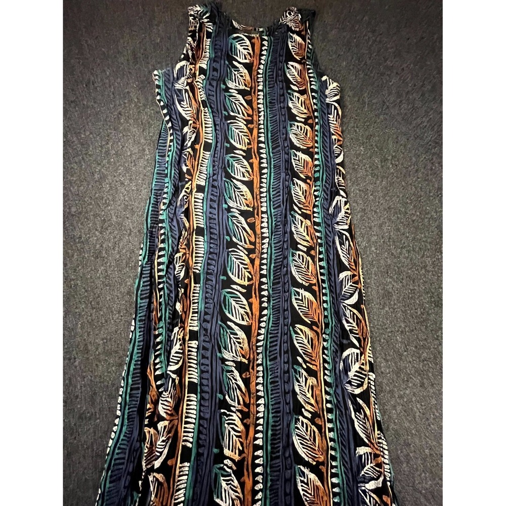 Vintage Sag Harbor Maxi Dress Womens 12 Multicolor Leaf Print Rayon Side Slits